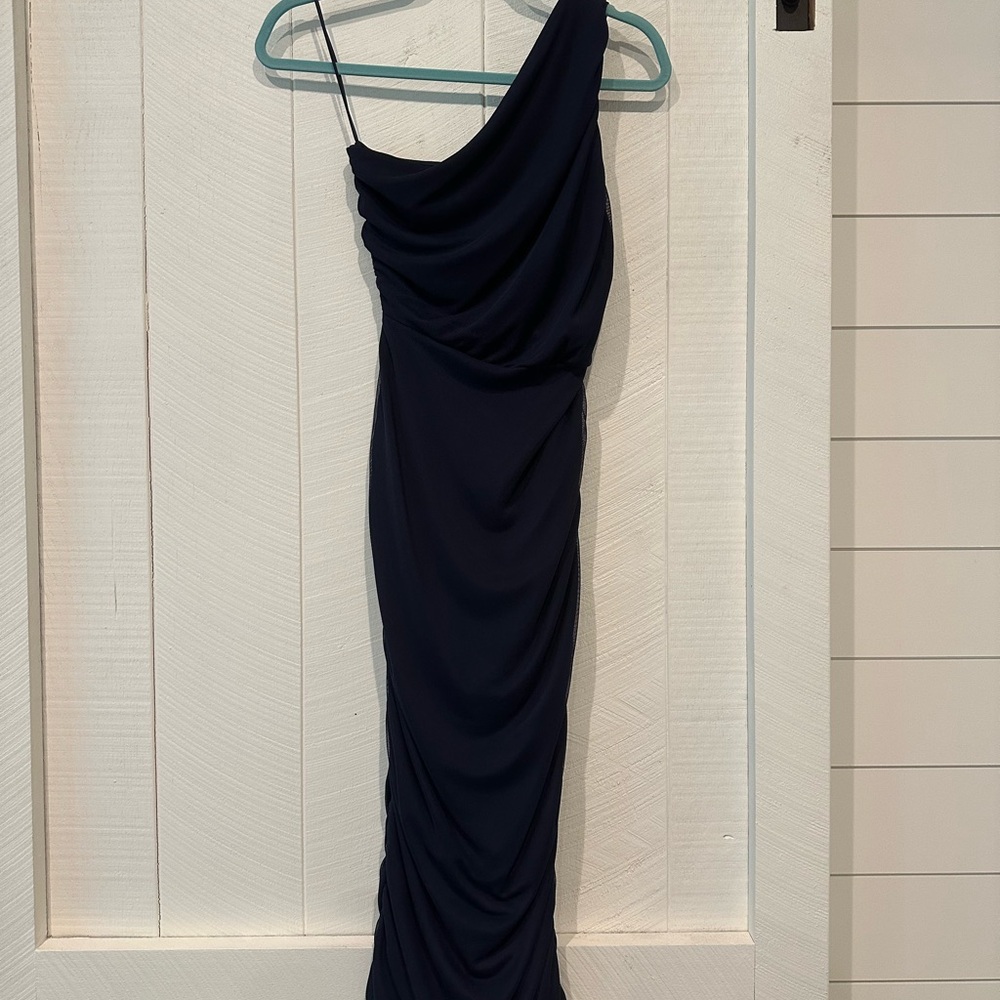 Love By Design Navy Asymmetrical Ruched Cocktail Dress